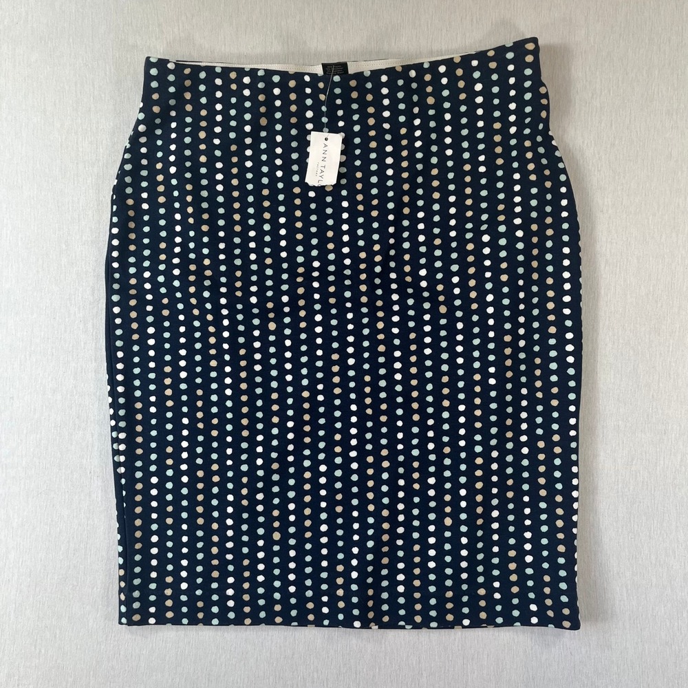 NEW Ann Taylor Factory Pencil Skirt Size 4 Navy Polka Dot Stretch 23121966 NWT